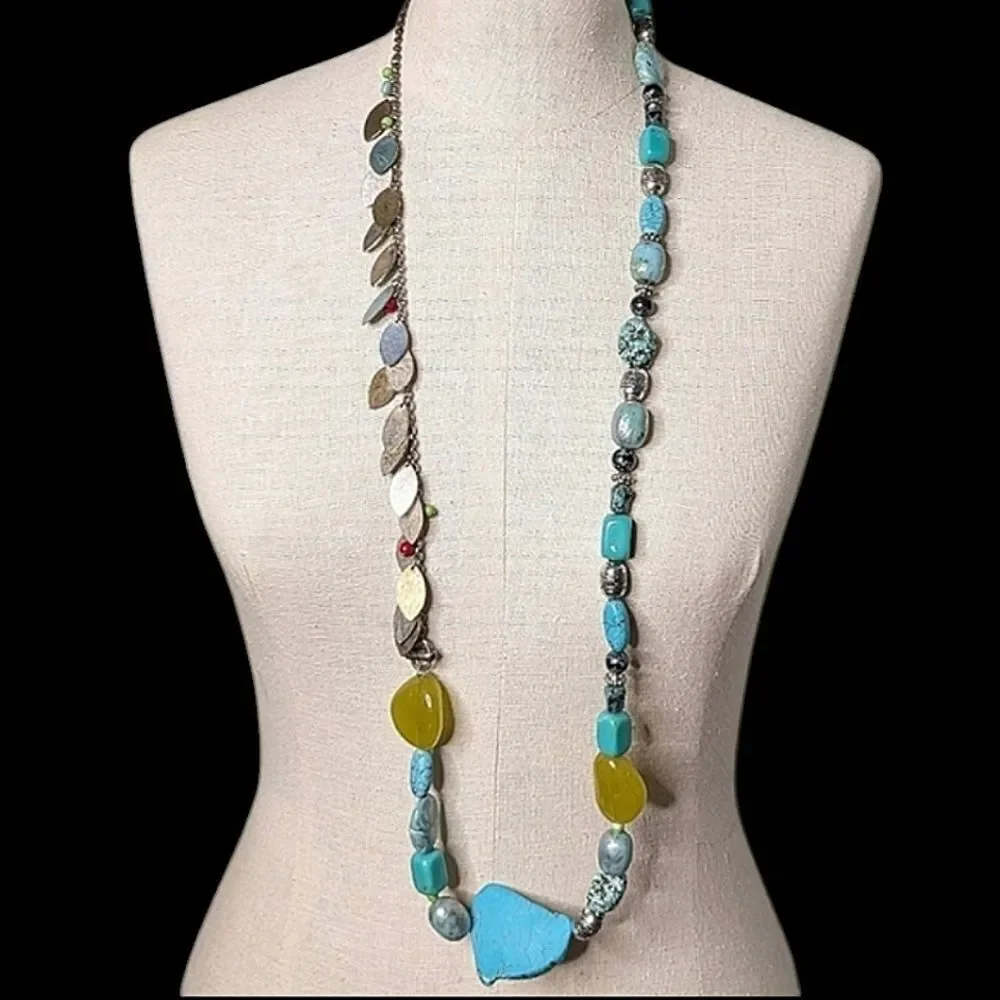 Chicos Mixed Metal Stone & Bead Long Necklace 16